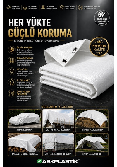 Beyaz Beyaz Çadır Brandası Su Geçirmez Uv Katkılı Dört Mevsim Branda