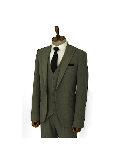 Wessi Tek Düğmeli Slim Fit Koyu Gri Yelekli Erkek Takım Elbise Koyu Gri