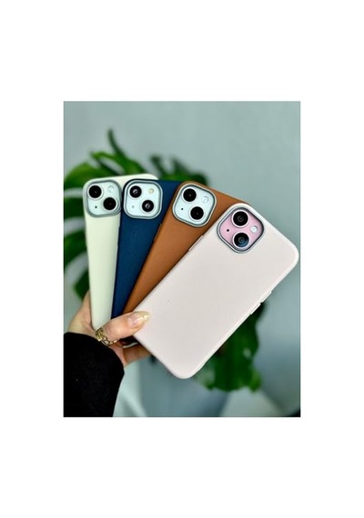 Apple iPhone 13-14 - 15 Uyumlu Estetik Dokulu Deri Görünümlü Esnek Silikon Kılıf - Pembe Diğer