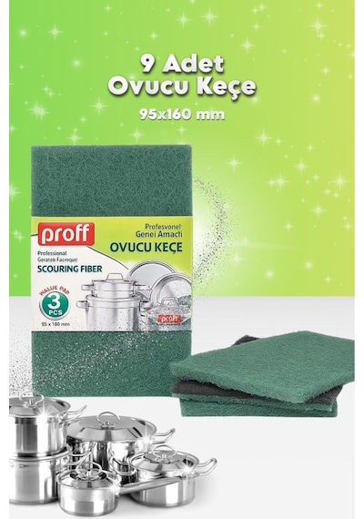 Grimorlife 9 Adet Ovucu Bulaşık Keçesi Bulaşık Süngeri Dayanıklı Yağ Ve Kir Sökücü Mutfak Sünger Keçe Seti