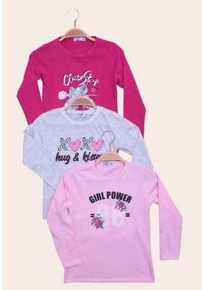Fyk Kids Kız Çocuk Uzun Kol Basic 3'lü Sweatshirt Çok Renkli
