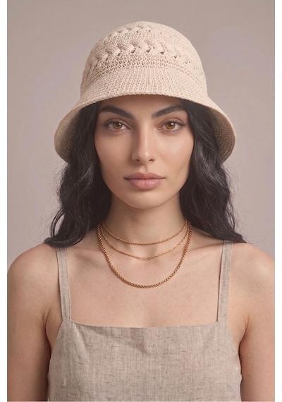 Mollycrush Kadın Yazlık Plaj Şapkası Natural Krem Renk Bucket Güneş Koruyucu Şık Model Krem