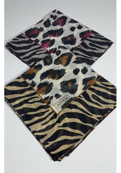 Sinem İndia Leopar Desen 2'li Eşarp -6294 Fuşya-taba