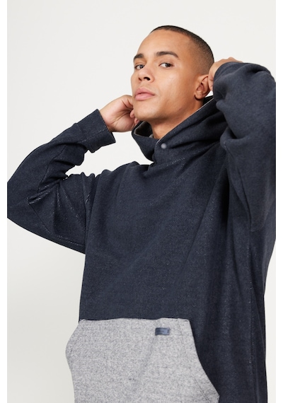 AC&Co / Altınyıldız Classics Erkek Indıgo Melanj Oversize Bol Kesim Kapüşonlu Desenli Pamuklu Sweatshirt İndigo