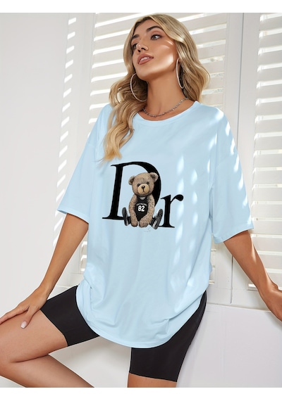 Uyguntarz Unisex Dr. Ayı Tasarım Basklı Tshirt Bebe Mavisi