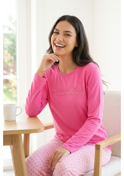 Mataş Kadın Desenli Bambu Viskon Uzun Kollu Soft Örme Mevsimlik Yumuşak Pijama Takımı Pembe