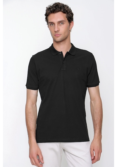 Siyah Basic Düz %100 Pamuk Slim Fit Dar Kesim Kısa Kollu Polo Yaka Tişört 99yc018011001 Siyah