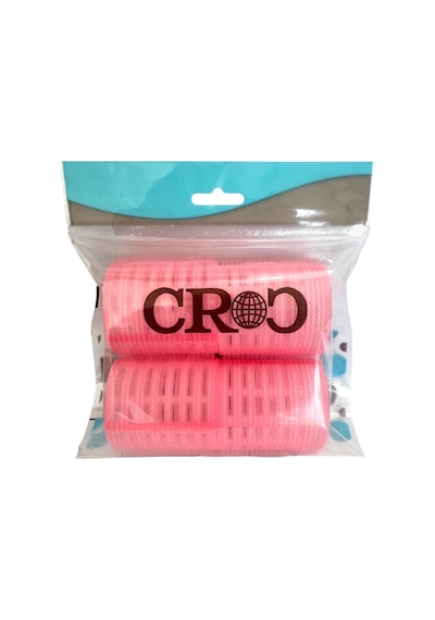 Croc 4lü Büyük Boy Plastik Bigudi Pembe Cb23 - Cırtlı Yapışkanlı Saç Bigudisi Pembe