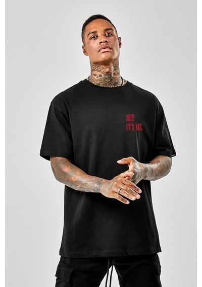 Startmore Oversize Hey It's Me Baskılı Garalio T-shirt Siyah
