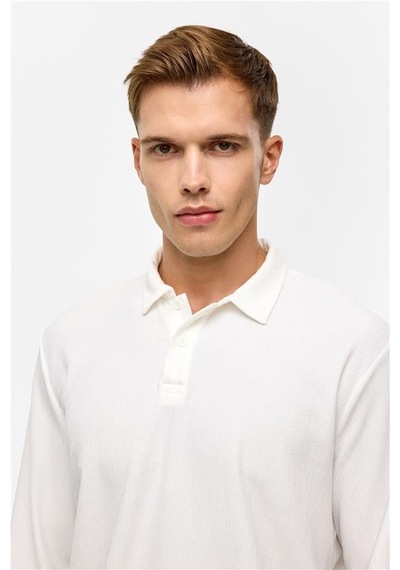 SÜVARİ Beyaz Regular Düz Polo Yaka Sweatshirt Beyaz