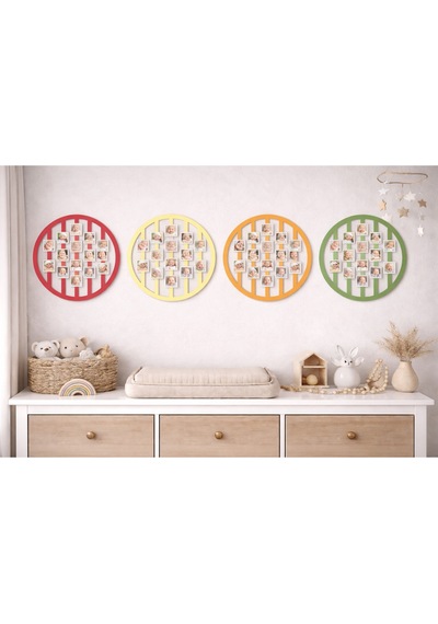 Yuvarlak 14lü Resim Çerçevesi Kişiye Özel Çerçeve 50 Cm Kuşlar 30 Cm Dir.no 4