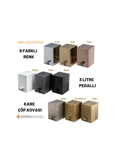 Tr Pedallı Kare Çöp Kovası 3 Lt Siyah 262x245x180 Mm Kovası Tek Ebat Ba4055 033 Al6-al6