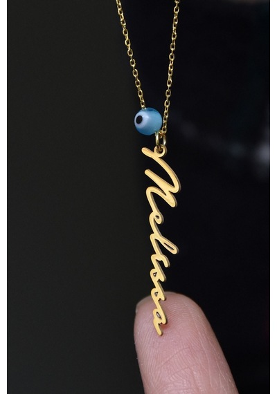 925 Ayar Gümüş Gold Kaplama Gözlü Isimli Kadın Kolye
