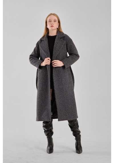 Antrasit Buklet Kaşe Oversize Kaban Antrasit