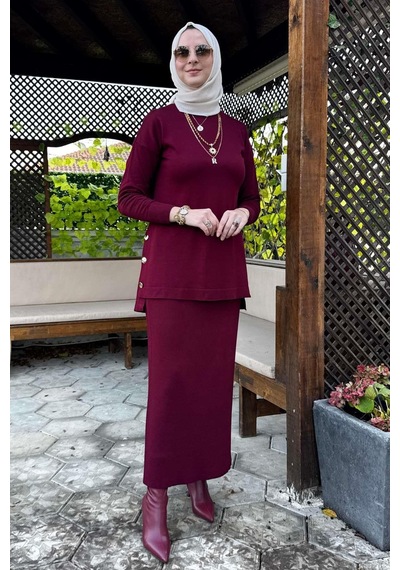 Rabia Şamlı Sezen Triko Takım Bordo Çok Renkli