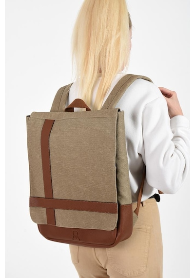 Baginn Kadın Sırt Çantası 35 22 Cm Kanvas Kumaş Laptop Bölmeli Business Sırt Çantası Okul Çantası Mega Bag Krem