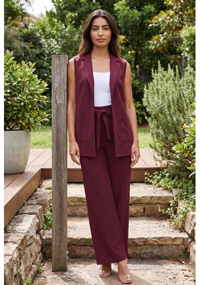 Soulshae Kadın Kolsuz Krep Bol Kesim Takım Bordo