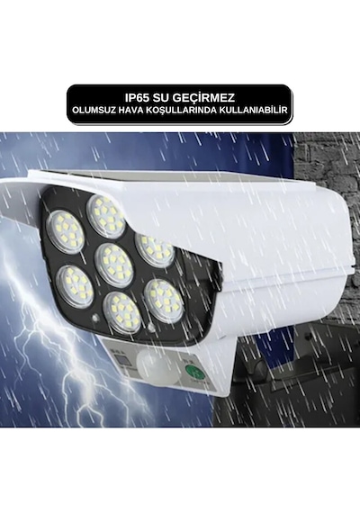 Kamera Görünümlü 77 Ledli Şarjlı Hareket Sensörlü Solar Led Lamba Beyaz Işık
