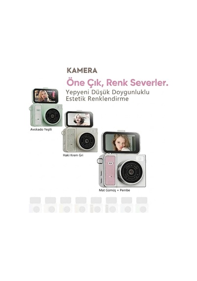 2k Mini Dijital Retro Video Kamera Flaşlı Dijital Vlog Mini Fotoğraf Makinesi Türkçe Menü Bej