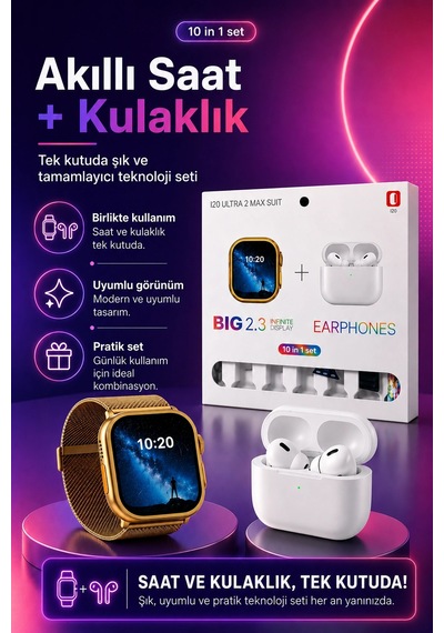 Dokunmatik Ekranlı Akıllı Saat Kablosuz Kulaklık Ve Aksesuarlarıyla Tam Set