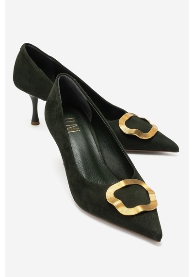 Luvi Shoes Noemı Haki Süet Hakiki Deri Tokalı Kadın Topuklu Ayakkabı