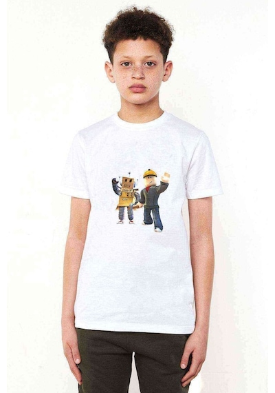 Tshirthane Roblox Minecraft Game Child Baskılı Unisex Çocuk Beyaz T-Shirt