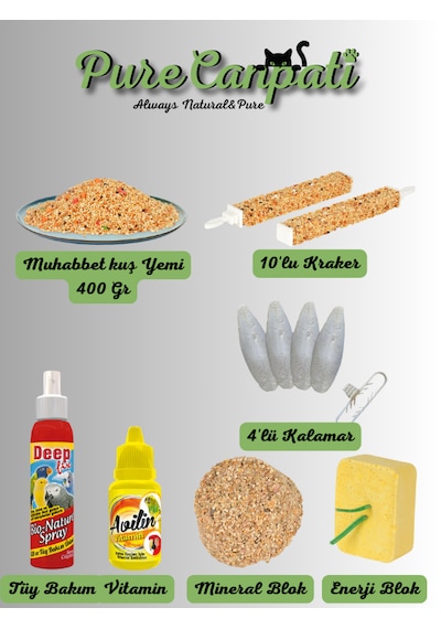 Purecanpati Muhabbet Kuş Yem,vitamin,gaga Taşı Ve Bakım Seti