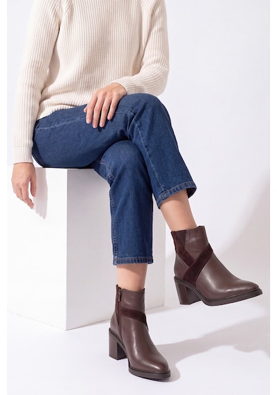 Luvi Shoes Jessıca Kahverengi Cilt Süet Hakiki Deri Kadın Kalın Topuklu Bot
