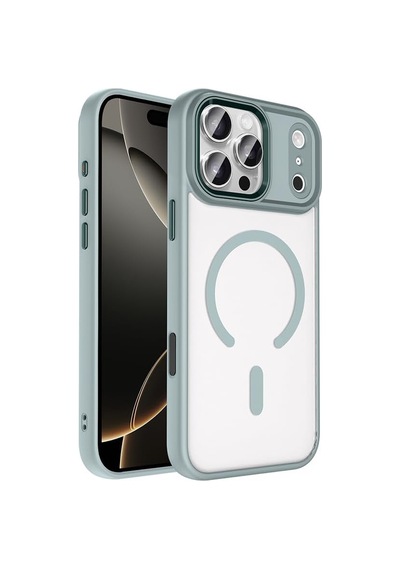 Senon Apple iPhone 17 Pro Max İçin Kılıf Magsafe Uyumlu Şarj Özellikli Zore Krom M-safe Silikon Kapak Gri