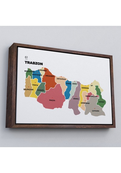 Çerçeveli Trabzon İli Ve İlçeler Haritası Dekoratif Kanvas Tablo-1470