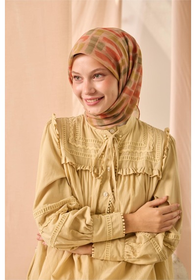 Silk Home Soft Eşarp 73096-13 Bal Köpüğü, Yeşil, Koyu Turuncu, Çimen Yeşili
