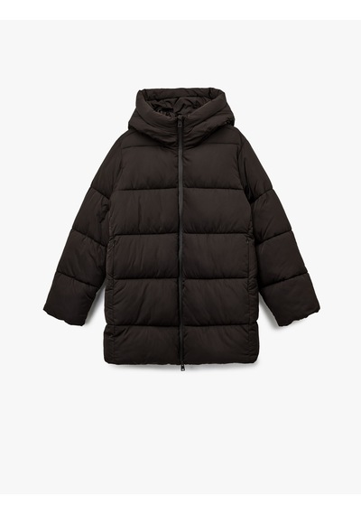 Koton Fermuarlı Uzun Kollu Su İtici Kapüşonlu Oversize Şişme Mont Kahverengi 6wak00220ew Kahverengi