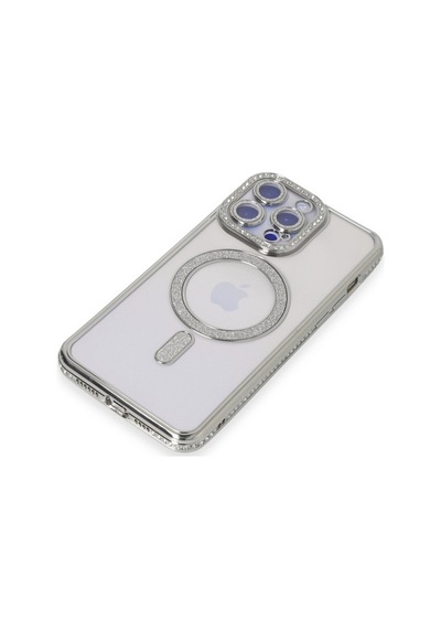 Apple iPhone Uyumlu iPhone 15 Pro Kılıf Joke Simli Magneticsafe Kılıf - Gümüş Renkli