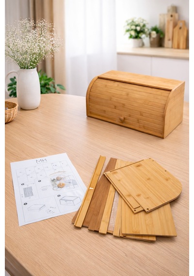 Makri Home Doğal Bambu Demonte Ekmeklik, Ekmek Kutusu, Kayar Kapaklı, Geniş Hacimli, 38 X 23 X 19 Cm Turuncu