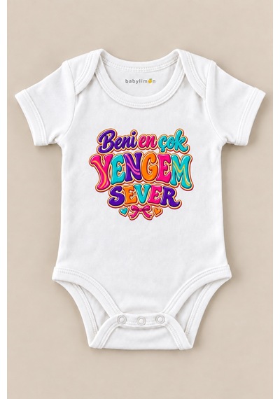 Babylimon Beni En Çok Yengem Sever Beyaz Kısa Kollu Çıtçıtlı Bebek Zıbını Beyaz - 930083925 Beyaz