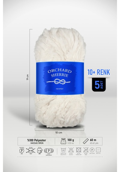 Beyaz 5'li Paket 100 Gr / 60 M Tavşan Tüyü Dokulu Kalın Kürk Peluş Örgü İpi