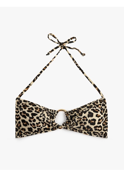 Koton Boyundan Bağlamalı Halka Detaylı Leopar Desenli Bandeau Bikini Üstü Kahverengi Desenli 6sak10101mm