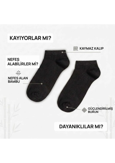 Genel Erkek Bambu Patik Çorap 6'lı Nefes Alan Nem Emici Yumuşak, Siyah Beyaz Gri Gü Siyah 6'lı / 39-44
