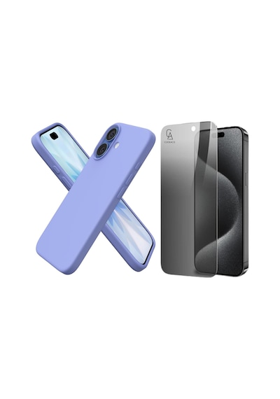 Apple Uyumlu iPhone 17 Içi Kadife Lansman Kılıf Ve Hayalet Privacy Tam Kaplayan Cam Ekran Koruyucu Lila
