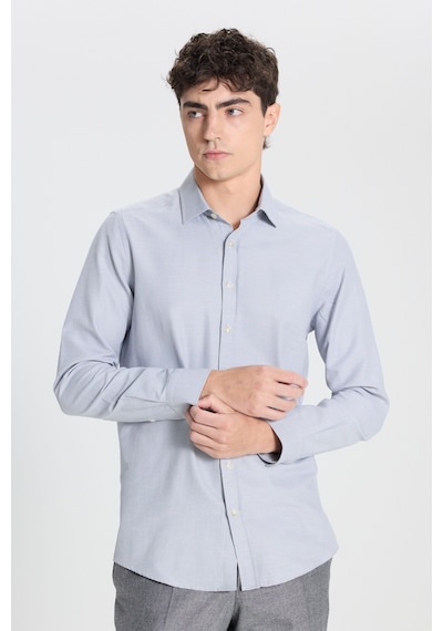 AC&Co / Altınyıldız Classics  Erkek Beyaz Lacı Pamuklu Slim Fit Dar Kesim Klasik Yaka Armürlü Gömlek Beyaz Lacı