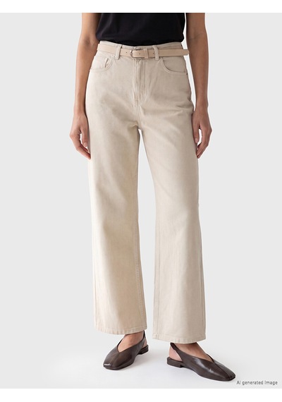 Lcw Everyday Bej Beli Kemerli Wideleg Kadın Jean Pantolon