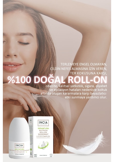 INCIA %100 Doğal Roll On Deodorant Beyazlatıcı Ter Kokusu Önleyici Lekesiz 2 x 50 ML