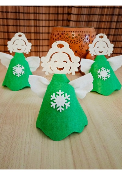 Yılbaşı Keçe Süsü Yeşil Elbiseli Melek Figürü 3'lü Set - Kolay Etkinlik