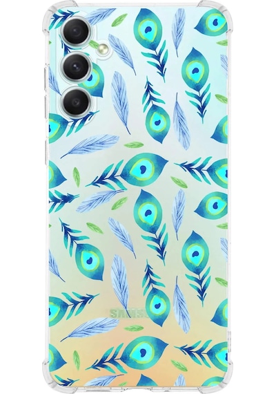 Prinrify Samsung Galaxy A34 Uyumlu Nazar Boncuğu 3 Baskılı Şeffaf Köşe Korumalı Antişok Kılıf