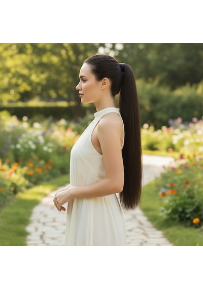 Lastik Tokalı At Kuyruğu Düz - Kızıl Kahve