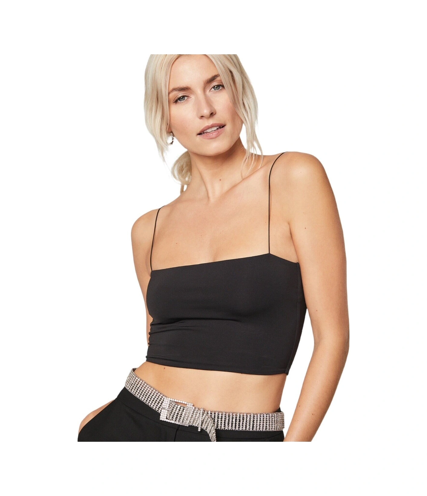 Mamayaga Kadın Askılı Şık Croptop Bluz Siyah