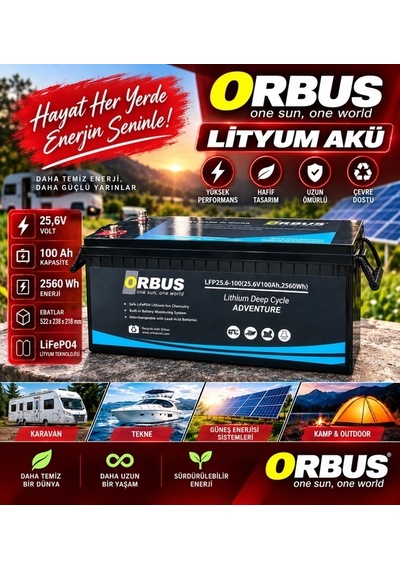 Orbus 25,6v Volt 100 Ah Amper Lıfepo4 Lityum Akü Ebatlar: 522x238x218mm