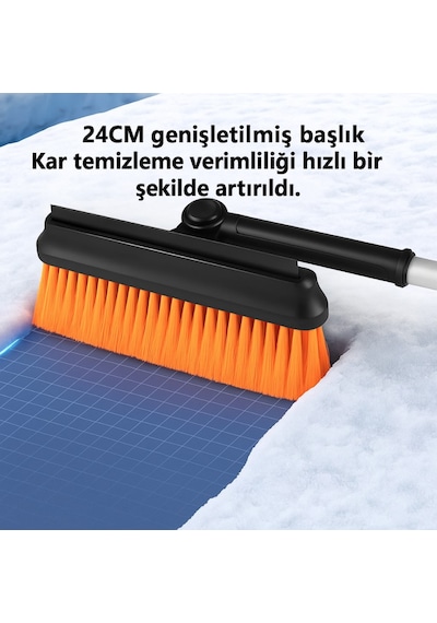 Polham Teleskopik Kar Süpürgesi Ve Buz Kazıyıcı Yüzey Çizmez Fırça Araç Camı & Kaput Temizleme Aparatı Siyah