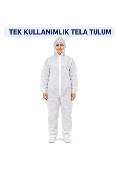 Tek Kullanımlık Tela Tulum 30gr Beyaz Fermuarlı 50 Adet