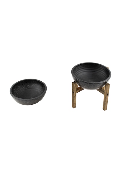 GRİ GRANİT BOYALI ARANJMAN-SUNUMLUK TOPRAK SAKSI-İKİLİ SET-20 CM ÇAP-NO:1